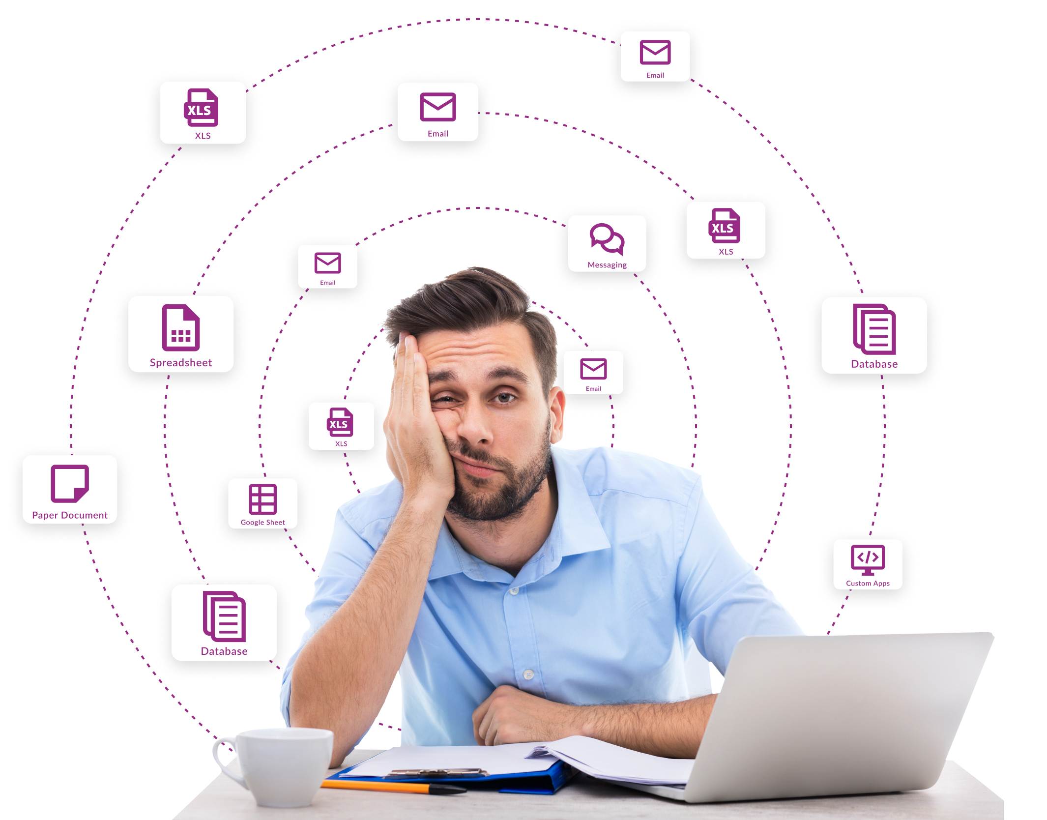 Image of white male unhappy at computer