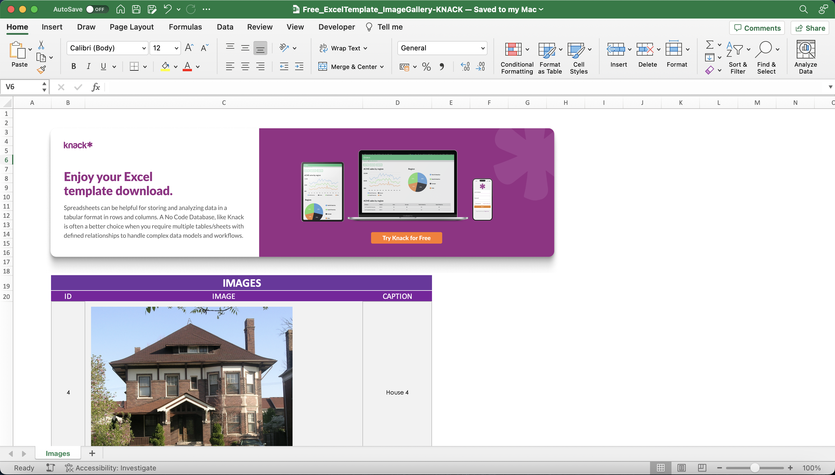 Image Gallery Excel Spreadsheet Template