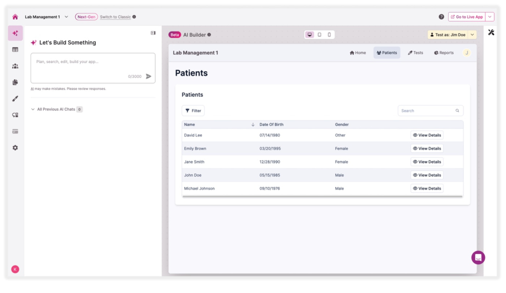 Lab Management Template App Screenshot Patients List