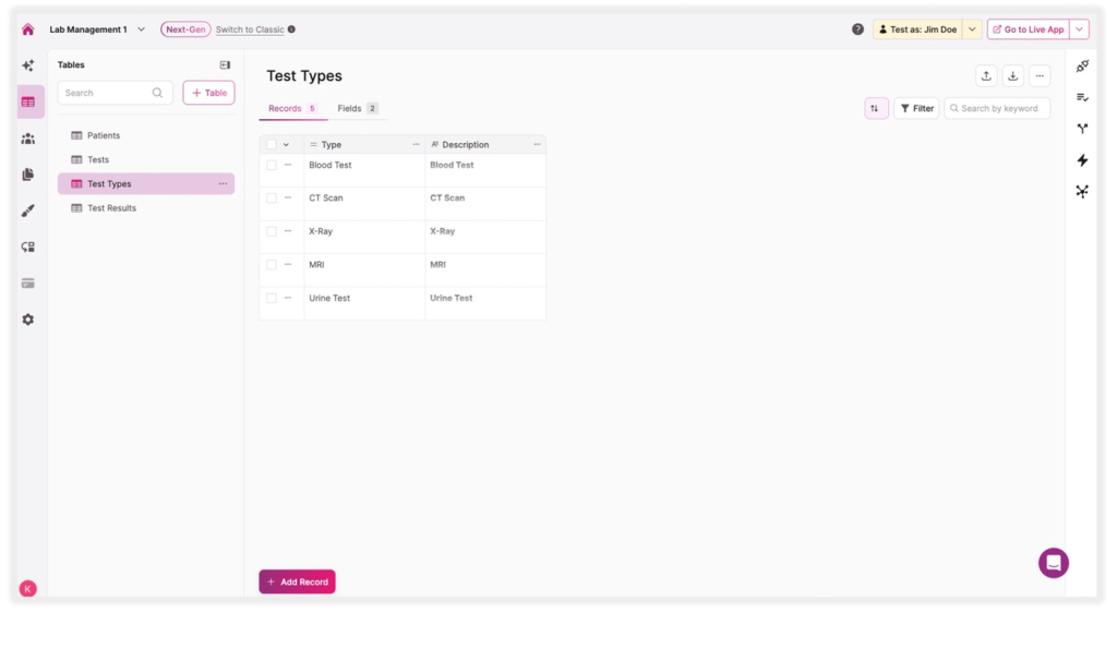 Lab Management Template App Test Types