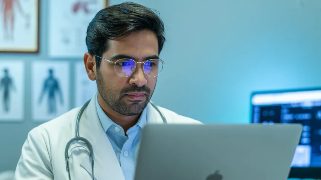 Doctor on HIs Laptop