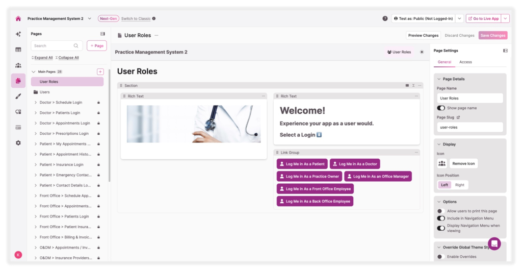 Medical Practice Management Template Screenshot User Roles