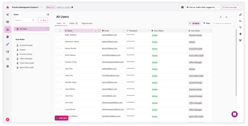 Medical Practice Management Template Screenshot Users
