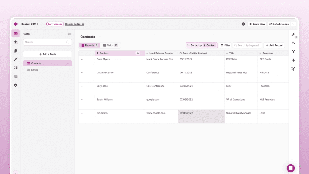 Custom CRM - Contacts Admin View