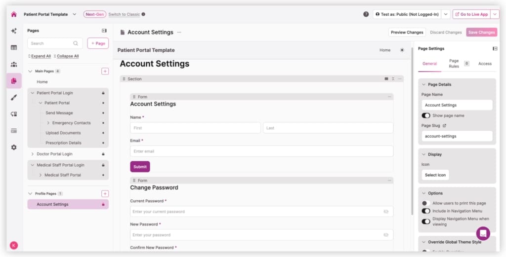 Screenshot Patient Portal Account Settings