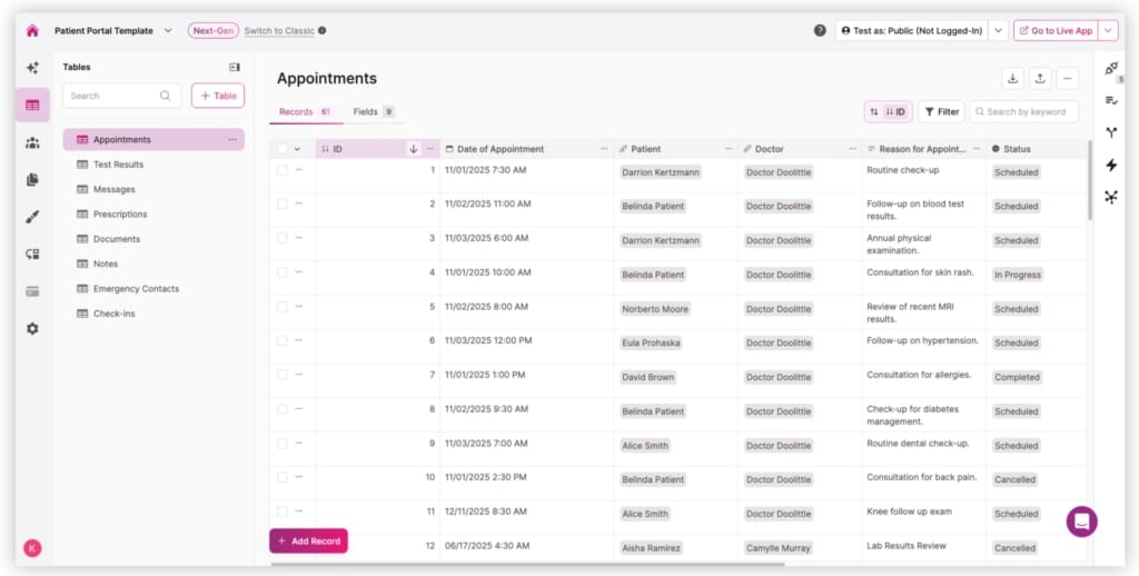 Screenshot Patient Portal Appointments